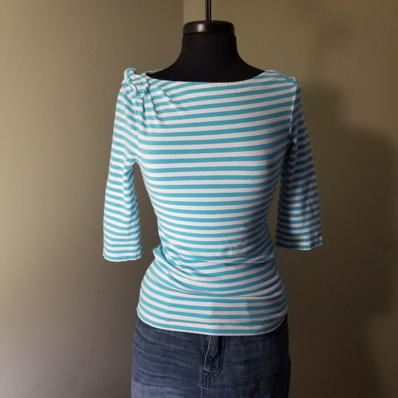Kate Spade Turquoise & White 3/4 Sleeve Tee - Picture 2 of 8